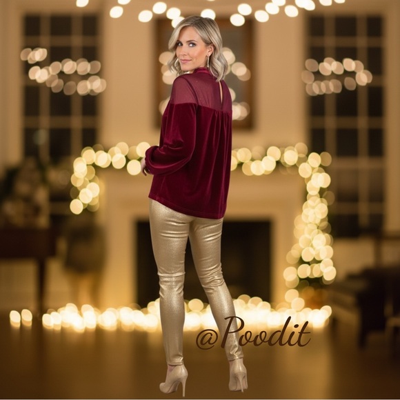 CES FEMME Beautiful burgundy velvety blouse S M L - Picture 2 of 9